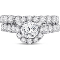 GND 14K White Gold 2 Carat Round Diamond Bridal Wedding Ring Set with Prong Set Diamonds and Halo Design