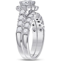 GND 14K White Gold 2 Carat Round Diamond Bridal Wedding Ring Set with Prong Set Diamonds and Halo Design