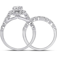 GND 14K White Gold 2 Carat Round Diamond Bridal Wedding Ring Set with Prong Set Diamonds and Halo Design