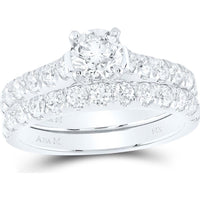 GND 14K White Gold 2- Carat Round Diamond Bridal Wedding Ring Set with Prong Setting