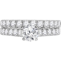 GND 14K White Gold 2- Carat Round Diamond Bridal Wedding Ring Set with Prong Setting
