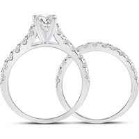 GND 14K White Gold 2- Carat Round Diamond Bridal Wedding Ring Set with Prong Setting