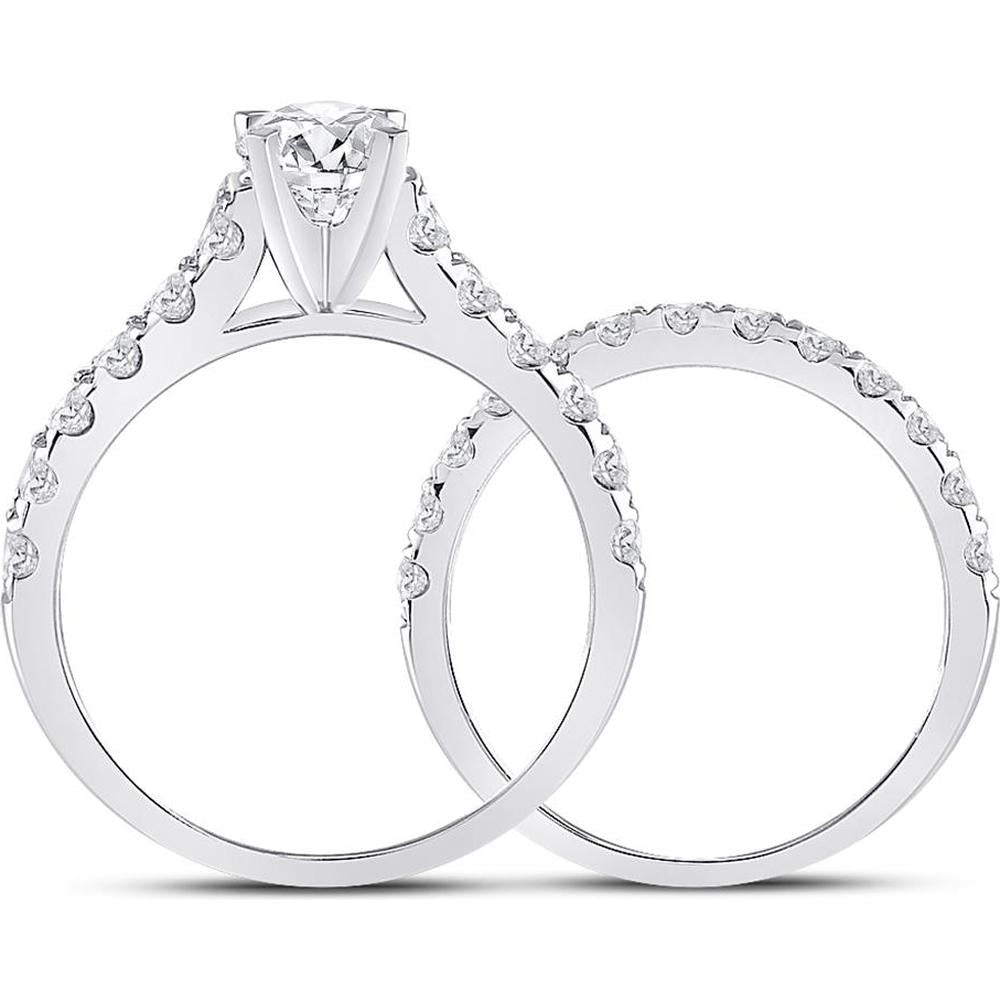GND 14K White Gold 2- Carat Round Diamond Bridal Wedding Ring Set with Prong Setting
