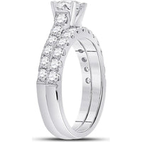 GND 14K White Gold 2- Carat Round Diamond Bridal Wedding Ring Set with Prong Setting