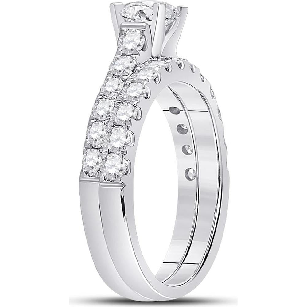 GND 14K White Gold 2- Carat Round Diamond Bridal Wedding Ring Set with Prong Setting
