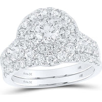 GND 14K White Gold 2 Carat Round Diamond Halo Bridal Wedding Ring Set with Blue Sapphire Accent