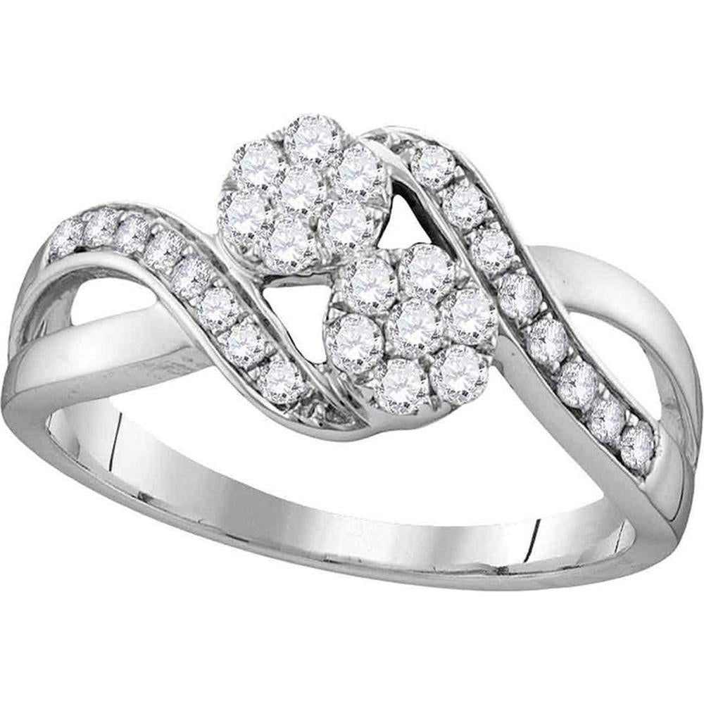 GND 14K White Gold 2-Stone Pave Set Diamond Bridal Engagement Ring - 0.50 Carat Total Diamond Weight