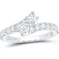 GND 14K White Gold 2-Stone Round Diamond Engagement Ring with Pave-Set Diamond Band - 1.00 Carat Total Diamond Weight