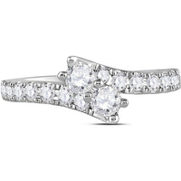 GND 14K White Gold 2-Stone Round Diamond Engagement Ring with Pave-Set Diamond Band - 1.00 Carat Total Diamond Weight