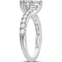 GND 14K White Gold 2-Stone Round Diamond Engagement Ring with Pave-Set Diamond Band - 1.00 Carat Total Diamond Weight