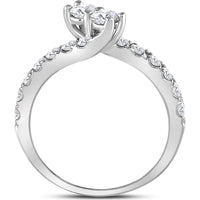 GND 14K White Gold 2-Stone Round Diamond Engagement Ring with Pave-Set Diamond Band - 1.00 Carat Total Diamond Weight