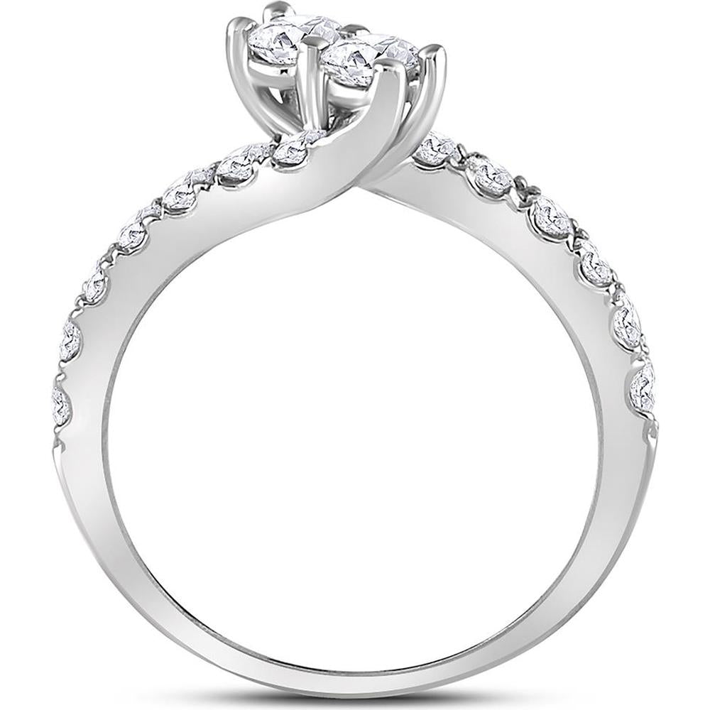 GND 14K White Gold 2-Stone Round Diamond Engagement Ring with Pave-Set Diamond Band - 1.00 Carat Total Diamond Weight