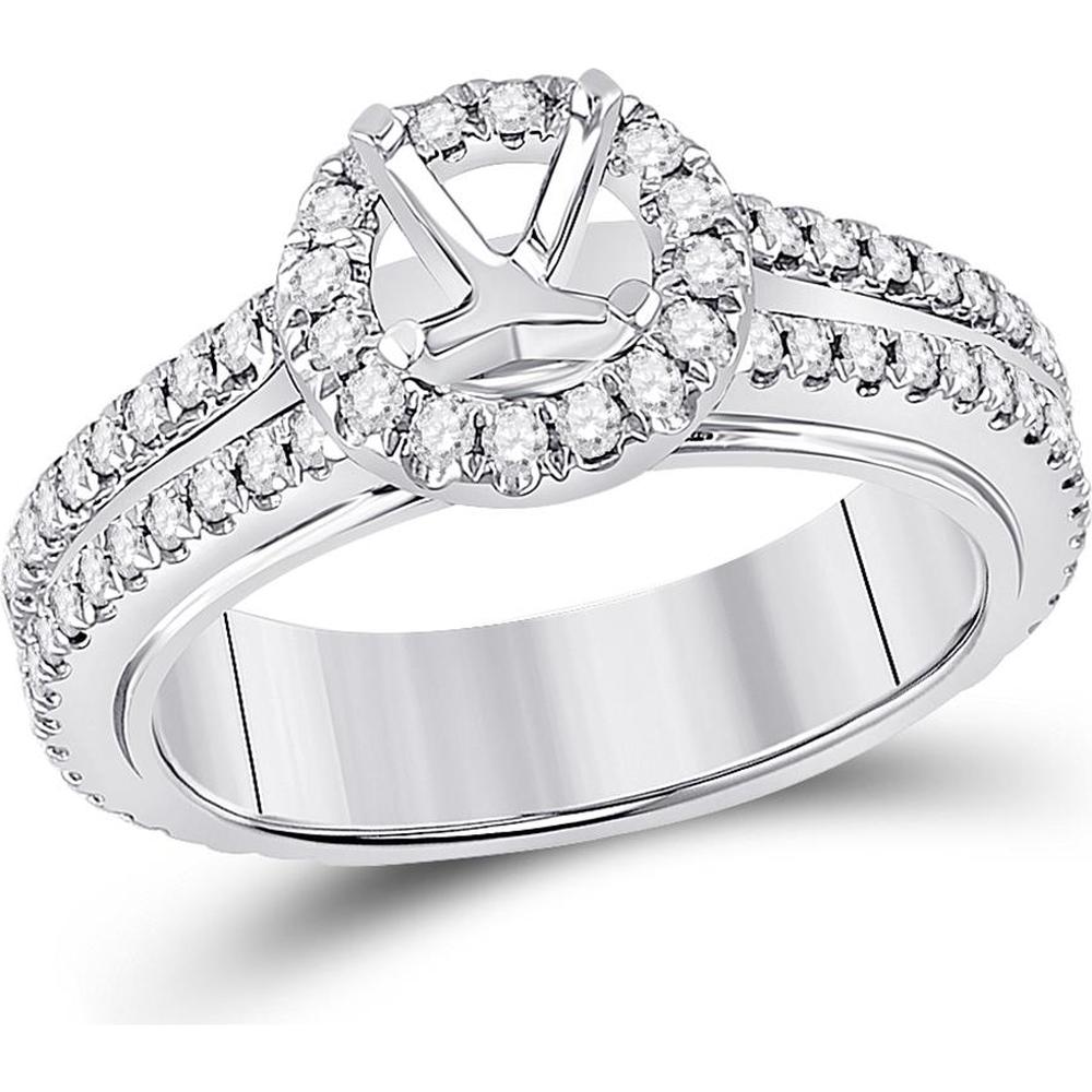 GND 14K White Gold 3/4 Carat Round Diamond Halo Bridal Semi-Mount Ring with Prong Set Accent Stones