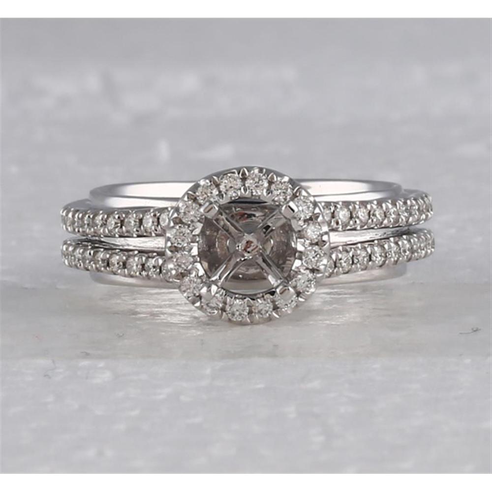 GND 14K White Gold 3/4 Carat Round Diamond Halo Bridal Semi-Mount Ring with Prong Set Accent Stones