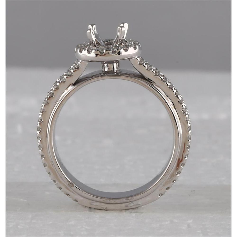 GND 14K White Gold 3/4 Carat Round Diamond Halo Bridal Semi-Mount Ring with Prong Set Accent Stones