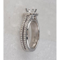 GND 14K White Gold 3/4 Carat Round Diamond Halo Bridal Semi-Mount Ring with Prong Set Accent Stones