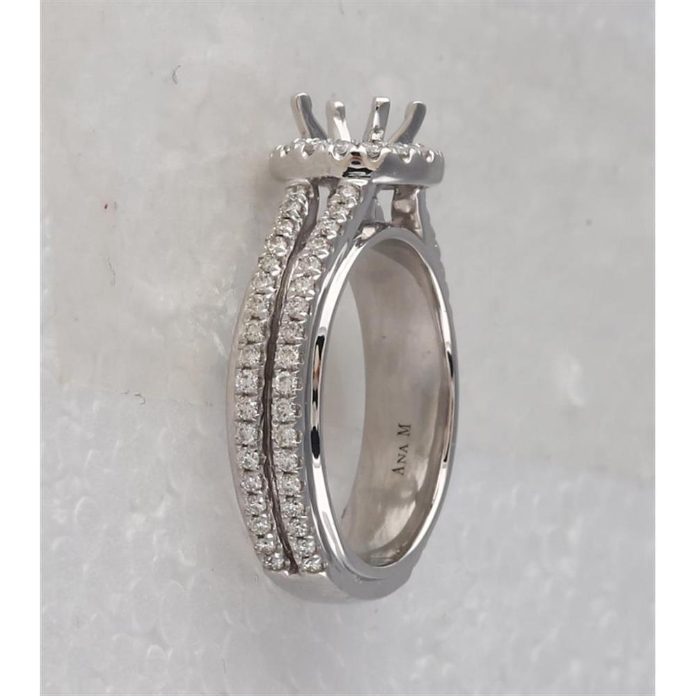 GND 14K White Gold 3/4 Carat Round Diamond Halo Bridal Semi-Mount Ring with Prong Set Accent Stones