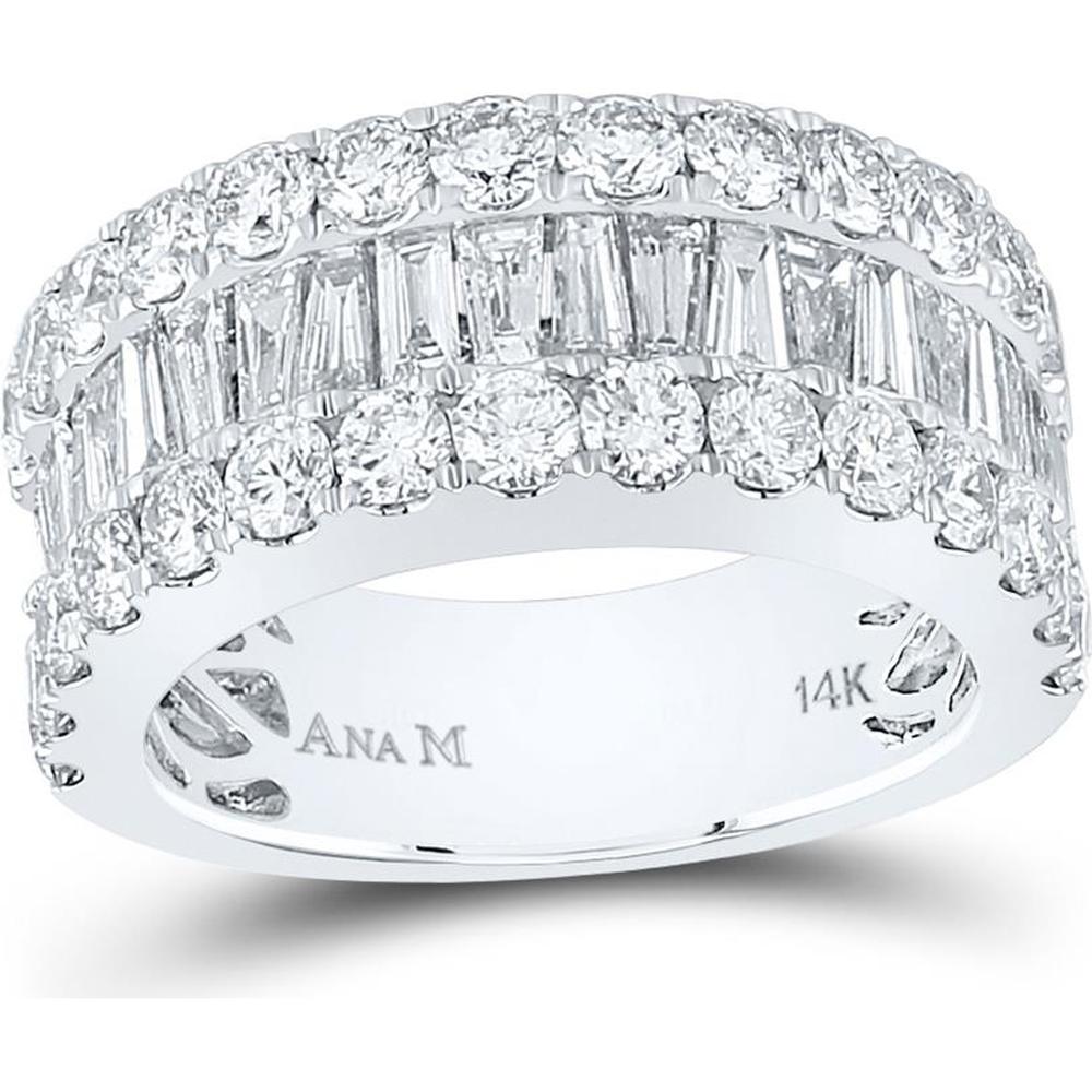 GND 14K White Gold 3 Carat Total Weight Baguette and Round Diamond Anniversary Band Ring