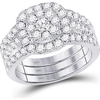 GND 14K White Gold 3-Piece Bridal Wedding Ring Set with Round Prong-Set Diamonds - 1.5 Carat Total Carat Weight