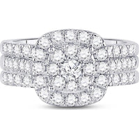 GND 14K White Gold 3-Piece Bridal Wedding Ring Set with Round Prong-Set Diamonds - 1.5 Carat Total Carat Weight