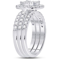 GND 14K White Gold 3-Piece Bridal Wedding Ring Set with Round Prong-Set Diamonds - 1.5 Carat Total Carat Weight