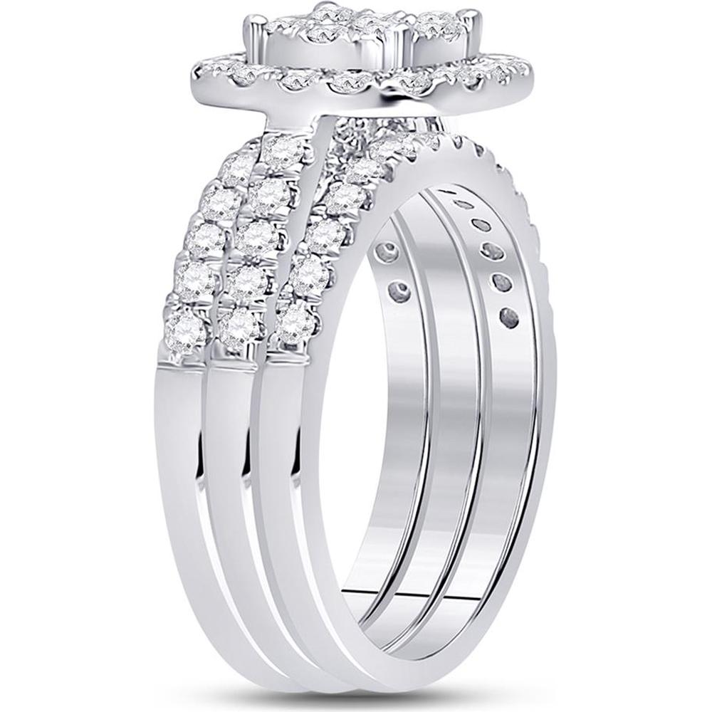 GND 14K White Gold 3-Piece Bridal Wedding Ring Set with Round Prong-Set Diamonds - 1.5 Carat Total Carat Weight
