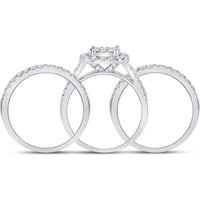 GND 14K White Gold 3-Piece Bridal Wedding Ring Set with Round Prong-Set Diamonds - 1.5 Carat Total Carat Weight