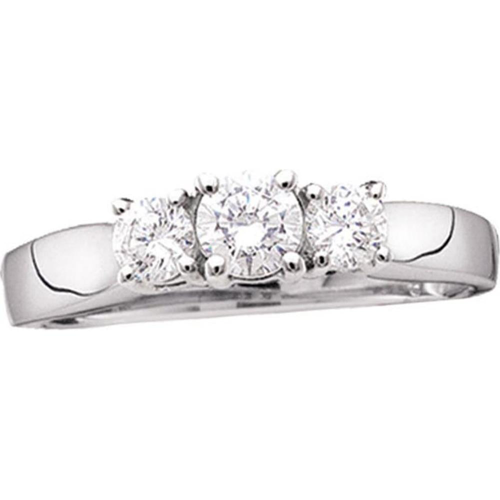 GND 14K White Gold 3-Stone Bridal Engagement Ring with Prong-Set Round Diamonds - 3/4 Carat Total Diamond Weight