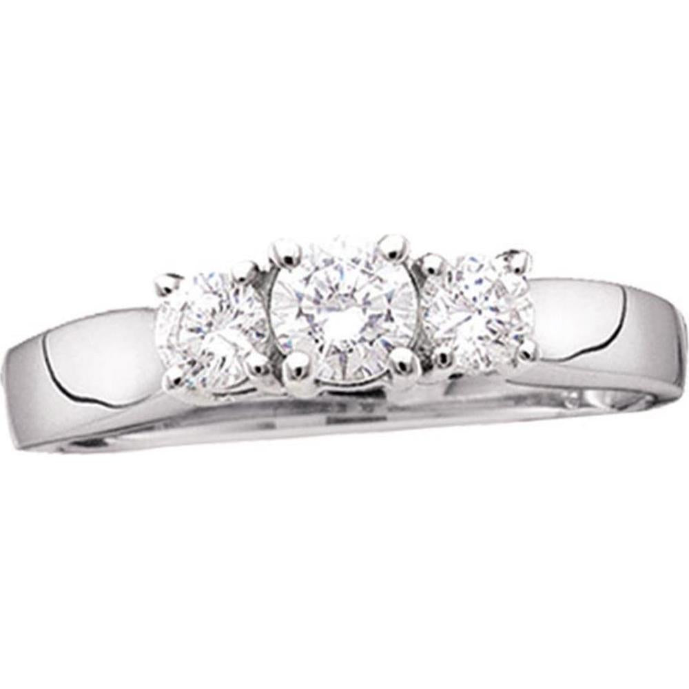 GND 14K White Gold 3-Stone Round Diamond Bridal Engagement Ring - 1 Carat Total Diamond Weight