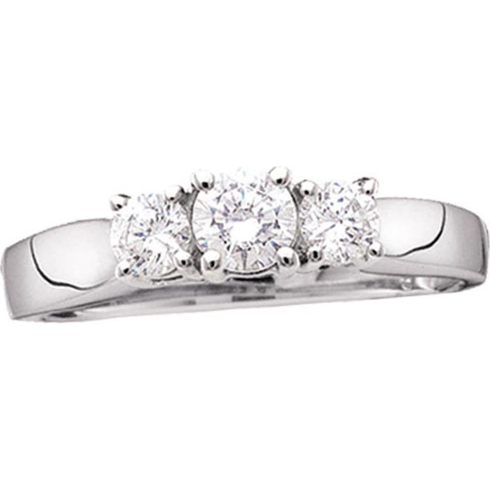 GND 14K White Gold 3-Stone Round Diamond Engagement Ring with Prong-Set Certified Diamonds - 1-1/2 Total Carat Weight