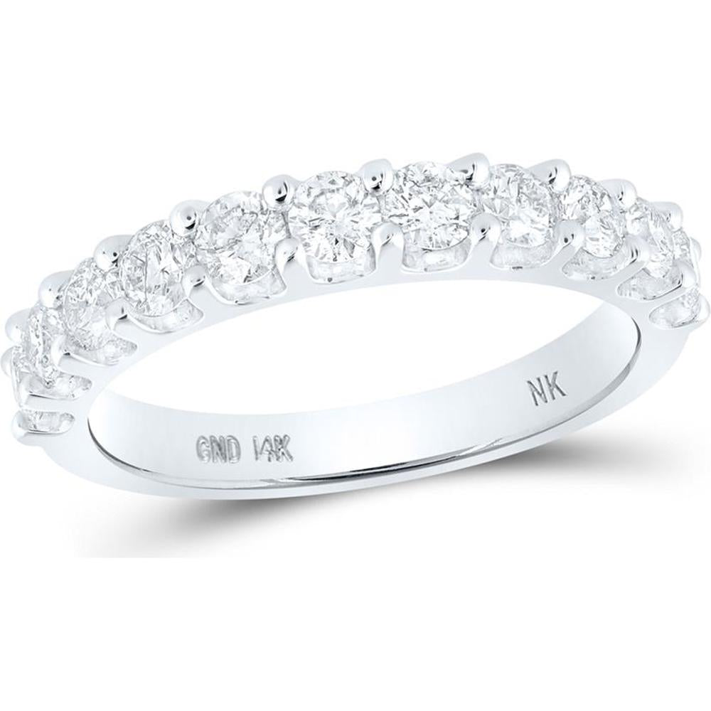 GND 14K White Gold 3mm Round Diamond Wedding Band with Prong Set Diamonds - 1.01 Carat Total Diamond Weight