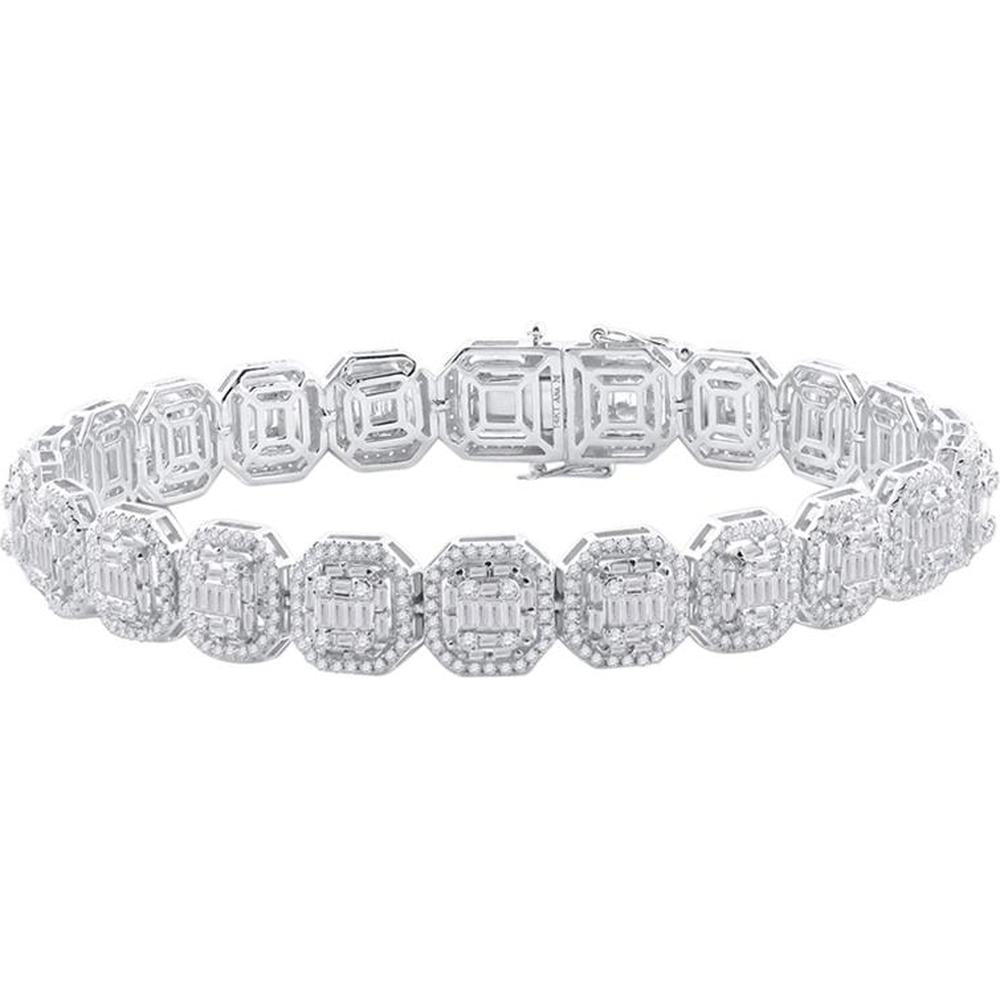 GND 14K White Gold 7.75 Carat Diamond Link Bracelet with Baguette and Round Diamonds