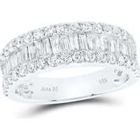 GND 14K White Gold Anniversary Band Ring with Channel-Set Baguette and Pave-Set Round Diamonds – 1.50 Carat Total Diamond Weight
