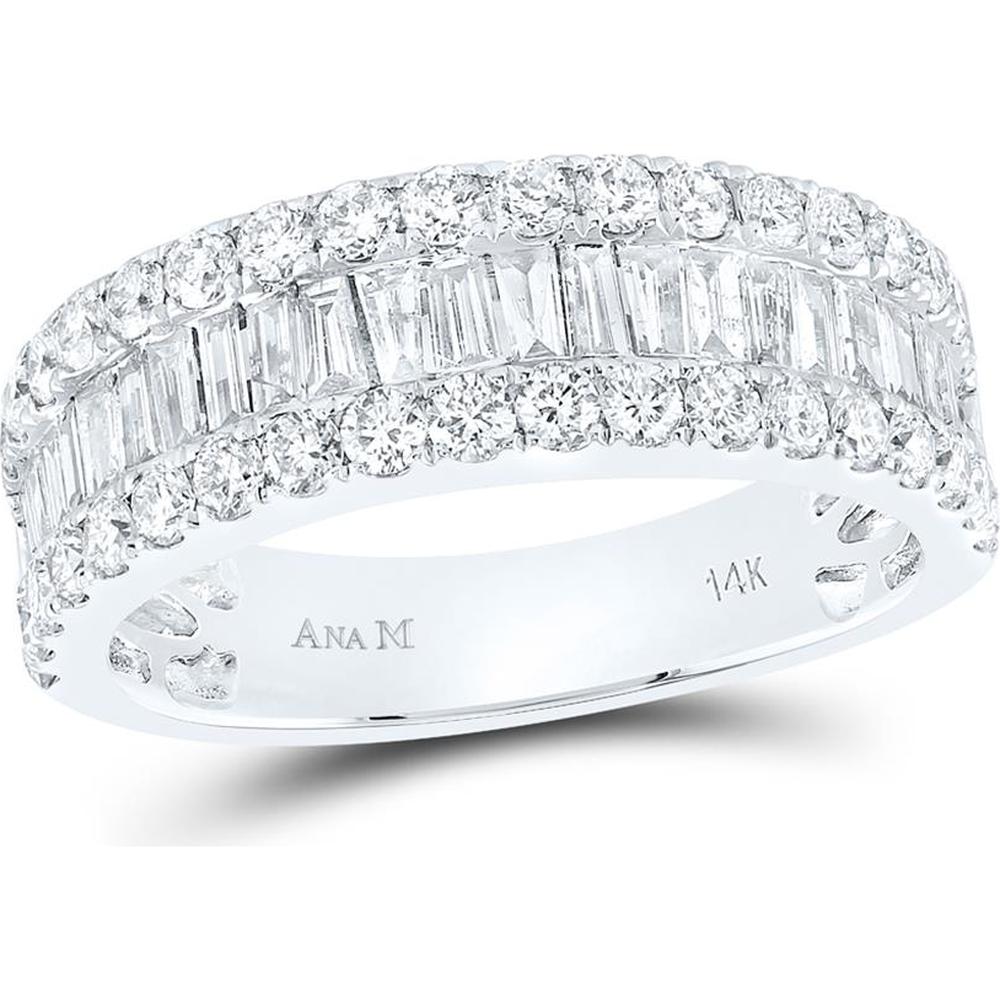 GND 14K White Gold Anniversary Band Ring with Channel-Set Baguette and Pave-Set Round Diamonds – 1.50 Carat Total Diamond Weight