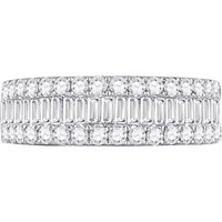 GND 14K White Gold Anniversary Band Ring with Channel-Set Baguette and Pave-Set Round Diamonds – 1.50 Carat Total Diamond Weight
