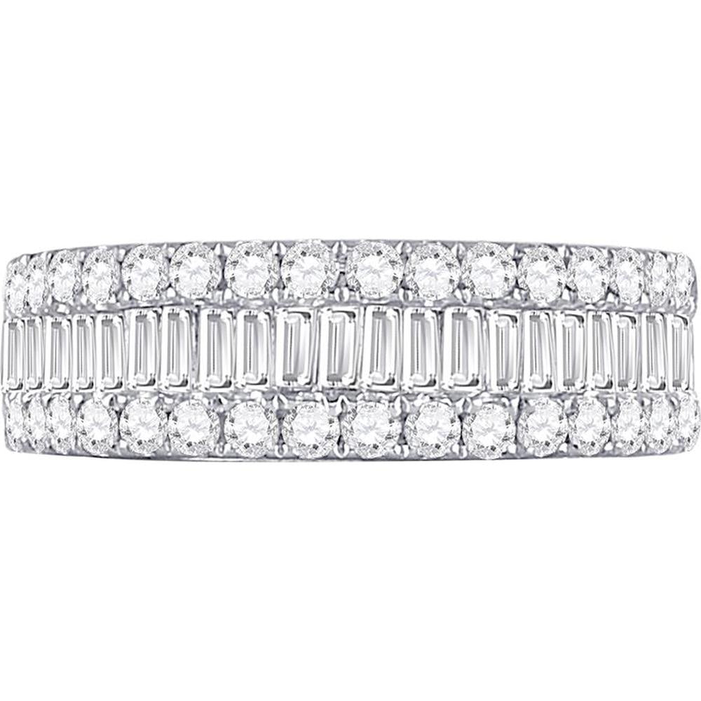 GND 14K White Gold Anniversary Band Ring with Channel-Set Baguette and Pave-Set Round Diamonds – 1.50 Carat Total Diamond Weight