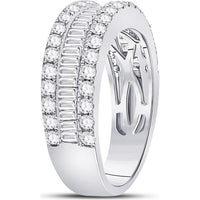 GND 14K White Gold Anniversary Band Ring with Channel-Set Baguette and Pave-Set Round Diamonds – 1.50 Carat Total Diamond Weight