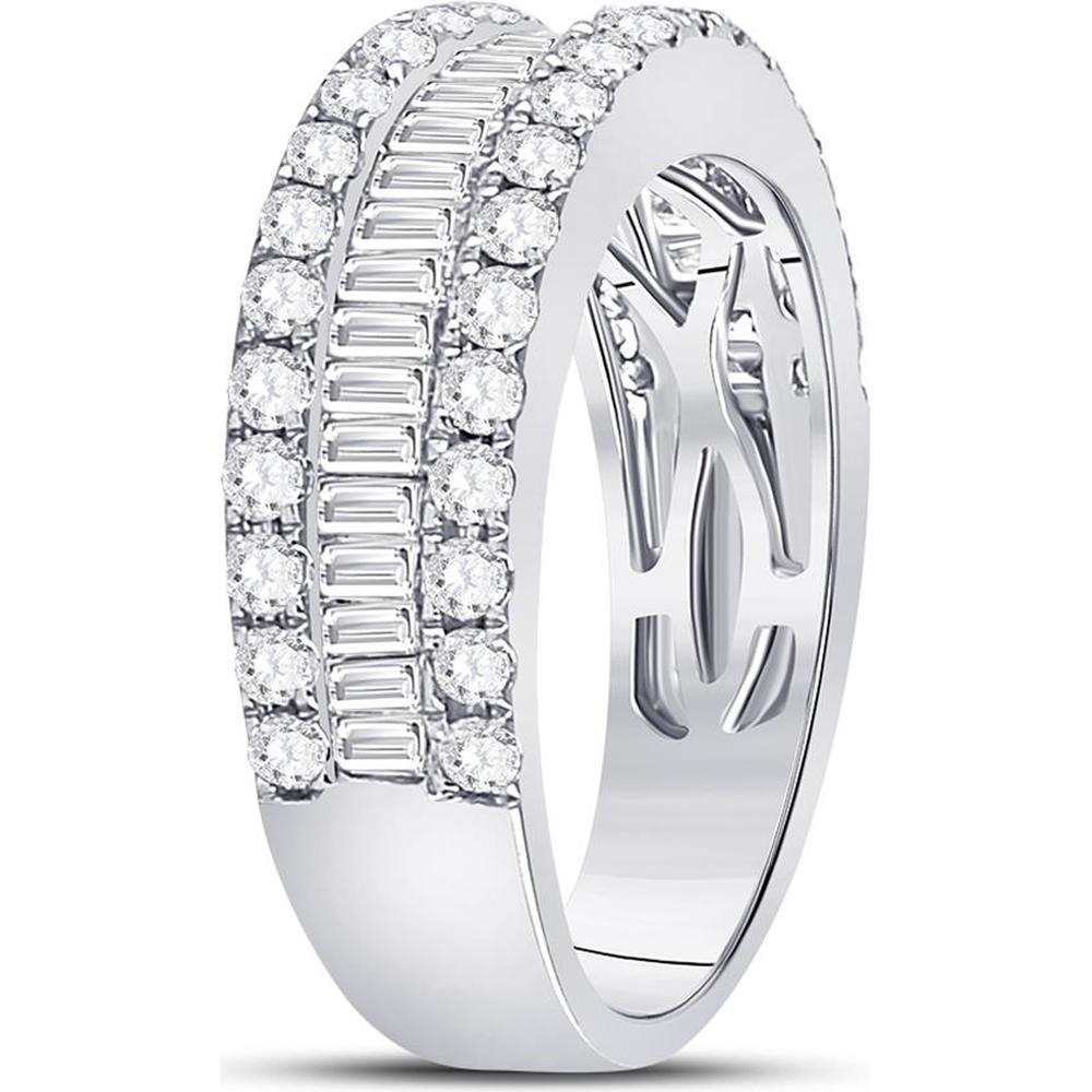 GND 14K White Gold Anniversary Band Ring with Channel-Set Baguette and Pave-Set Round Diamonds – 1.50 Carat Total Diamond Weight