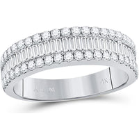GND 14K White Gold Baguette and Round Diamond Anniversary Ring - 1.00 Carat Total Diamond Weight