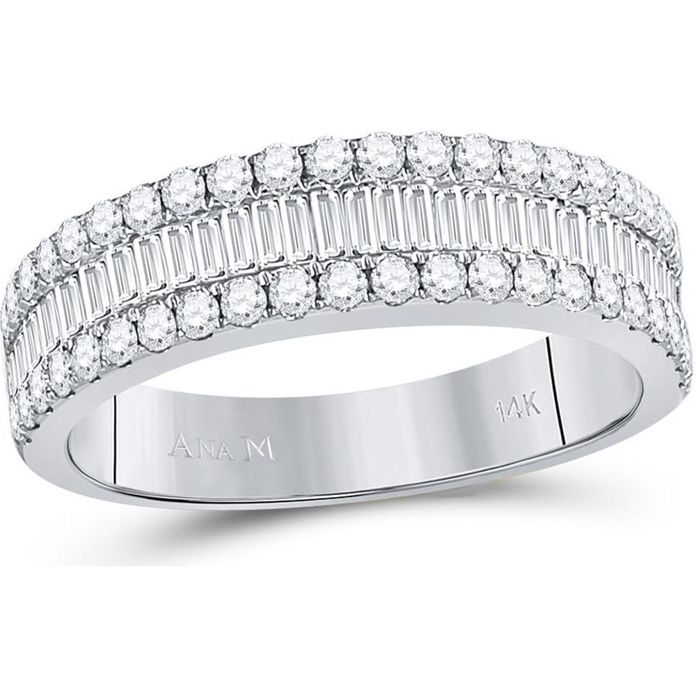 GND 14K White Gold Baguette and Round Diamond Anniversary Ring - 1.00 Carat Total Diamond Weight