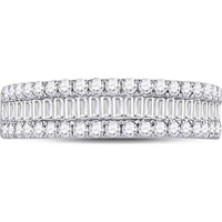 GND 14K White Gold Baguette and Round Diamond Anniversary Ring - 1.00 Carat Total Diamond Weight