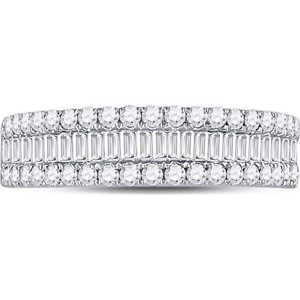 GND 14K White Gold Baguette and Round Diamond Anniversary Ring - 1.00 Carat Total Diamond Weight