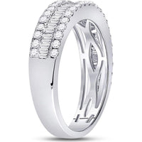 GND 14K White Gold Baguette and Round Diamond Anniversary Ring - 1.00 Carat Total Diamond Weight
