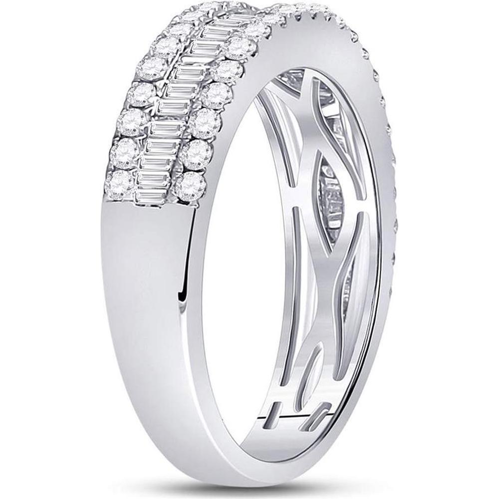 GND 14K White Gold Baguette and Round Diamond Anniversary Ring - 1.00 Carat Total Diamond Weight