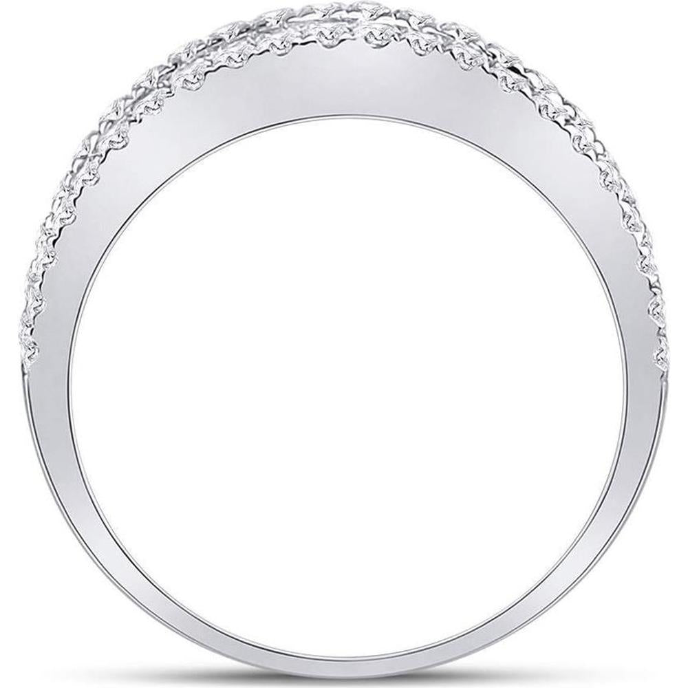 GND 14K White Gold Baguette and Round Diamond Anniversary Ring - 1.00 Carat Total Diamond Weight