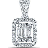 GND 14K White Gold Baguette and Round Diamond Cluster Pendant - 0.50 Carat Total Diamond Weight
