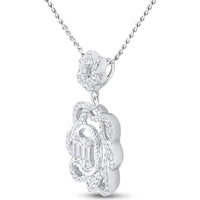 GND 14K White Gold Baguette and Round Diamond Dangle Oval Pendant - 0.38 Carat Total Diamond Weight
