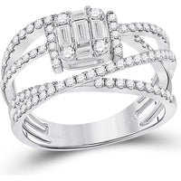 GND 14K White Gold Baguette and Round Diamond Fashion Ring - 1.00 Carat Total Diamond Weight