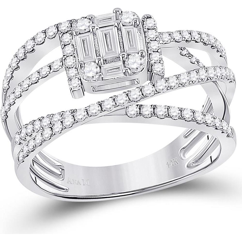 GND 14K White Gold Baguette and Round Diamond Fashion Ring - 1.00 Carat Total Diamond Weight
