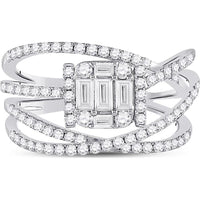 GND 14K White Gold Baguette and Round Diamond Fashion Ring - 1.00 Carat Total Diamond Weight